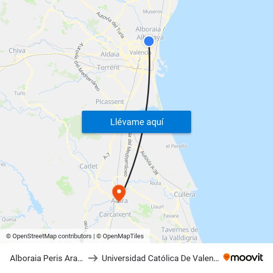 Alboraia Peris Aragó to Universidad Católica De Valencia map