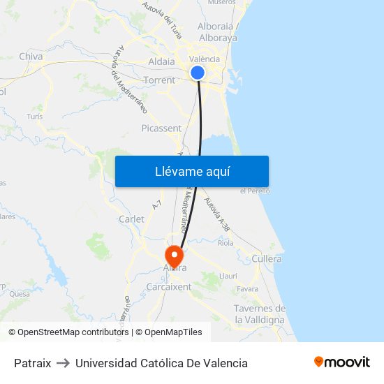 Patraix to Universidad Católica De Valencia map