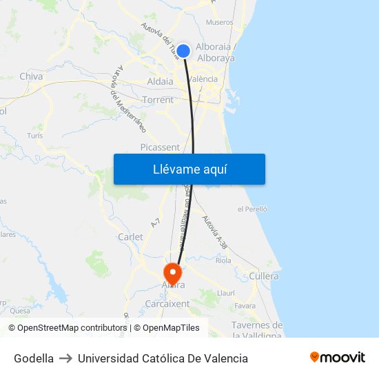 Godella to Universidad Católica De Valencia map