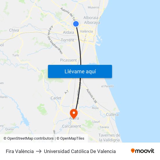 Fira València to Universidad Católica De Valencia map