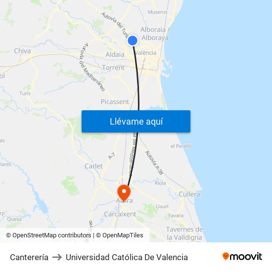 Canterería to Universidad Católica De Valencia map