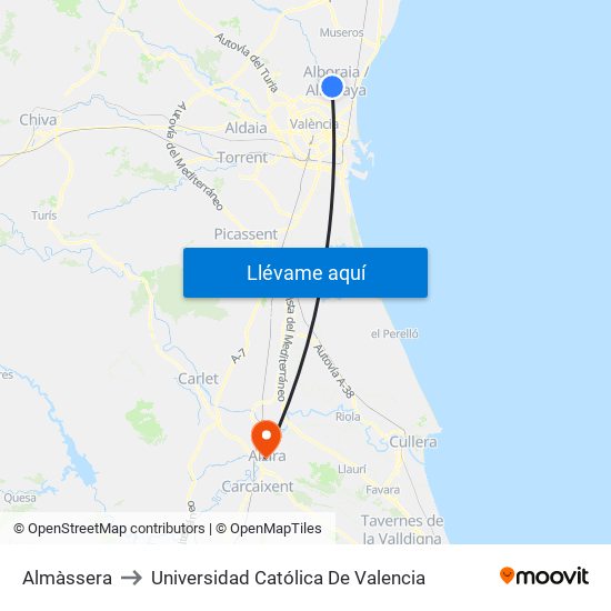 Almàssera to Universidad Católica De Valencia map