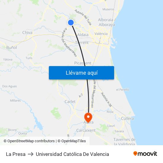 La Presa to Universidad Católica De Valencia map