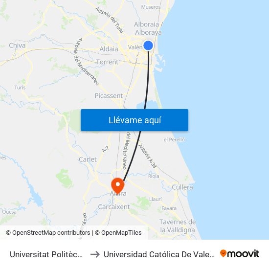 Universitat Politècnica to Universidad Católica De Valencia map