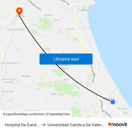 Hospital De Gandia to Universidad Católica De Valencia map