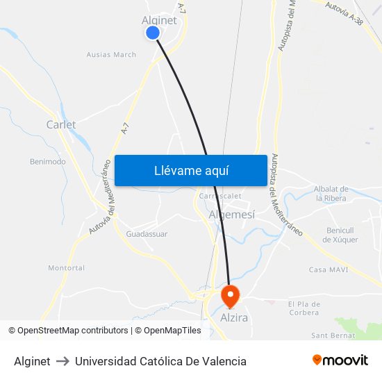 Alginet to Universidad Católica De Valencia map