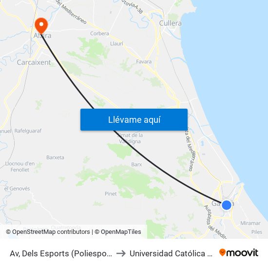 Av, Dels Esports (Poliesportiu) [Gandia] to Universidad Católica De Valencia map