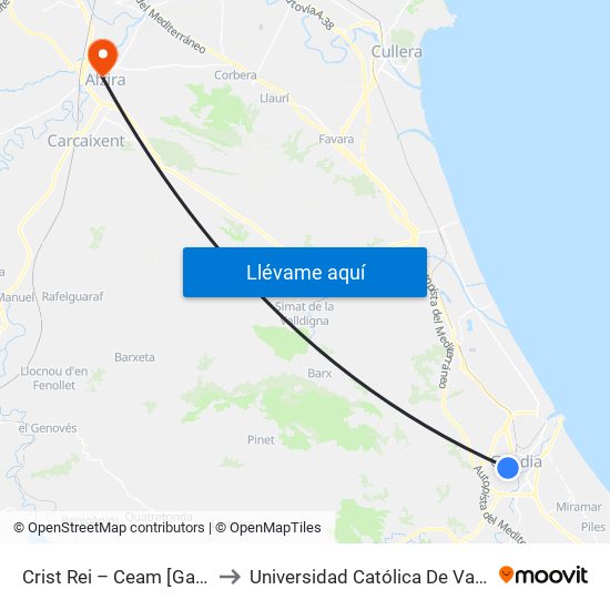 Crist Rei – Ceam [Gandia] to Universidad Católica De Valencia map