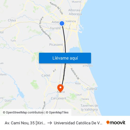 Av. Camí Nou, 35 [Xirivella] to Universidad Católica De Valencia map