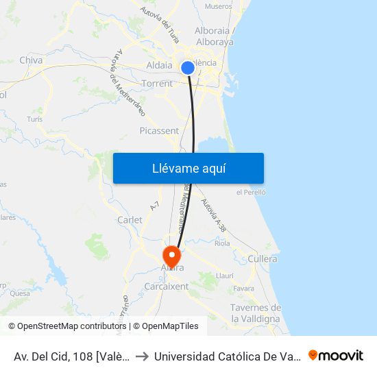 Av. Del Cid, 108 [València] to Universidad Católica De Valencia map