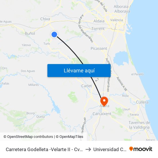 Carretera Godelleta -Velarte II - Cv-424 Pk 10+600 Descendente [Godelleta] to Universidad Católica De Valencia map