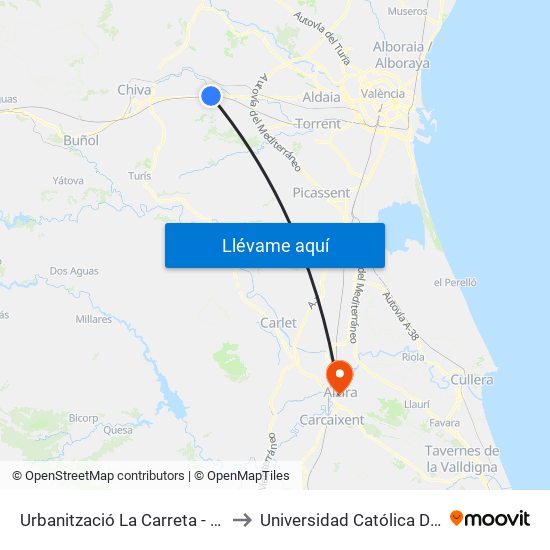 Urbanització La Carreta - C/ 5 [Chiva] to Universidad Católica De Valencia map