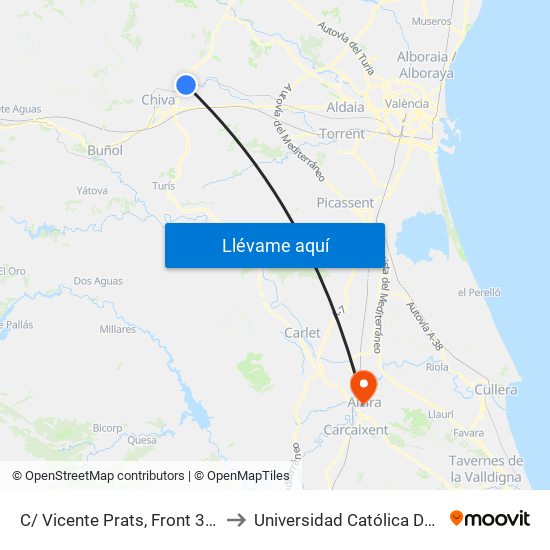 C/ Vicente Prats, Front 31 [Cheste] to Universidad Católica De Valencia map