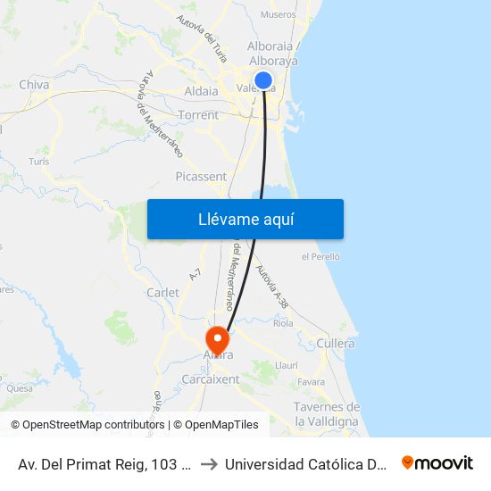 Av. Del Primat Reig, 103 [València] to Universidad Católica De Valencia map