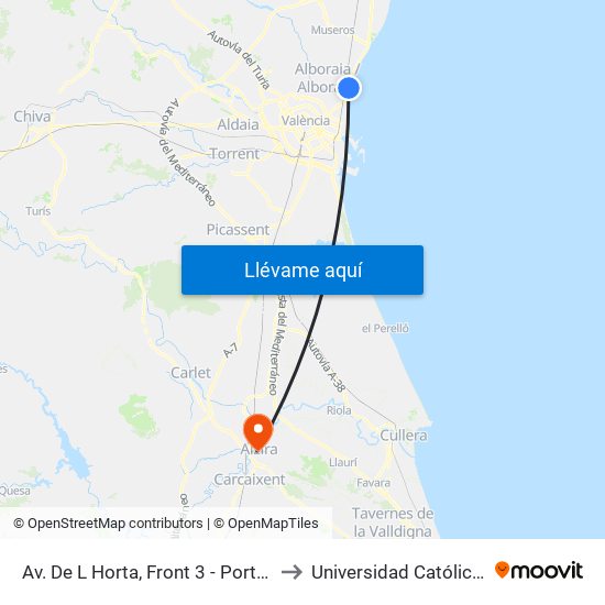 Av. De L Horta, Front 3 - Port Saplaya [Alboraia] to Universidad Católica De Valencia map