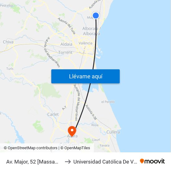 Av. Major, 52 [Massamagrell] to Universidad Católica De Valencia map