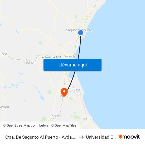 Ctra. De Sagunto Al Puerto - Avda. Racó De L Horta - Supermercado [Sagunt] to Universidad Católica De Valencia map