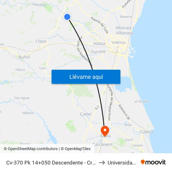 Cv-370 Pk 14+050 Descendente - Cruce Con Urb. Mas Del Moro - Fábrica De Pieles [Vilamarxant] to Universidad Católica De Valencia map