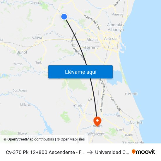 Cv-370 Pk 12+800 Ascendente - Frente A Hidroeléctrica [Riba-Roja De Túria] to Universidad Católica De Valencia map