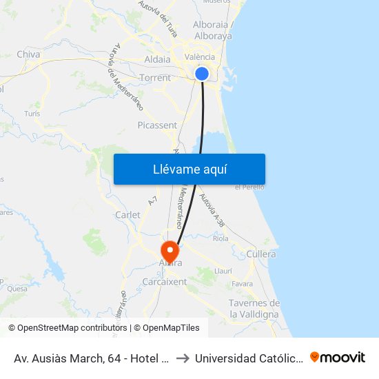 Av. Ausiàs March, 64 - Hotel Abashiri [València] to Universidad Católica De Valencia map