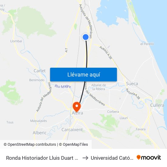 Ronda Historiador Lluis Duart Alabarta, 16 [Almussafes] to Universidad Católica De Valencia map
