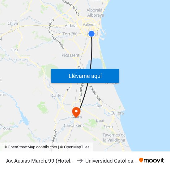 Av. Ausiàs March, 99 (Hotel B&B) [València] to Universidad Católica De Valencia map