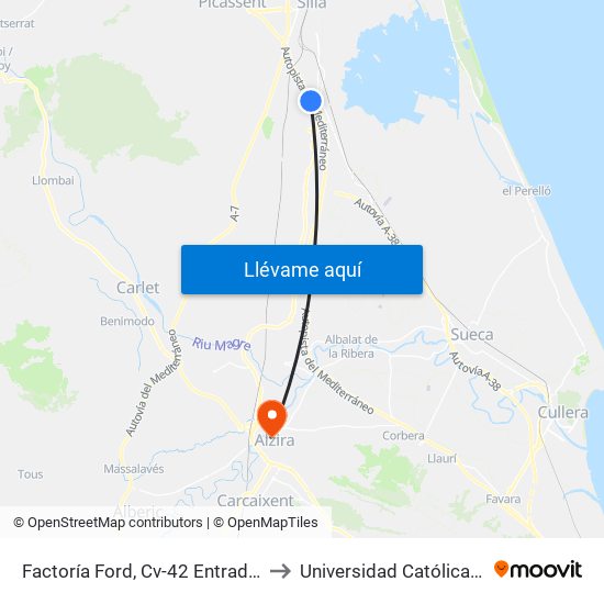 Factoría Ford, Cv-42 Entrada [Almussafes] to Universidad Católica De Valencia map