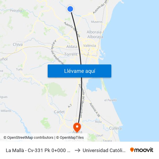 La Mallà - Cv-331 Pk 0+000 Ascendente [Bétera] to Universidad Católica De Valencia map