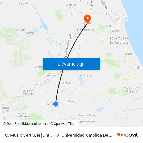 C. Music Vert S/N [Ontinyent] to Universidad Católica De Valencia map