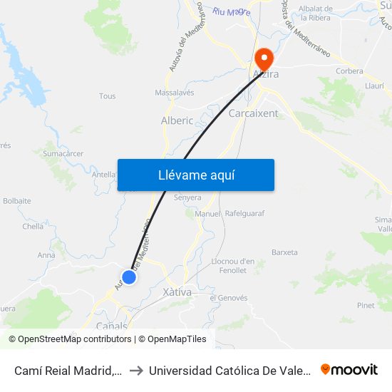 Camí Reial Madrid, 62 to Universidad Católica De Valencia map