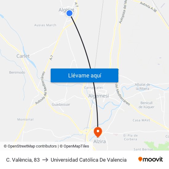 C. València, 83 to Universidad Católica De Valencia map