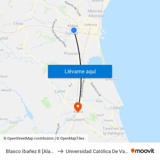 Blasco Ibañez 8 [Alaquàs] to Universidad Católica De Valencia map
