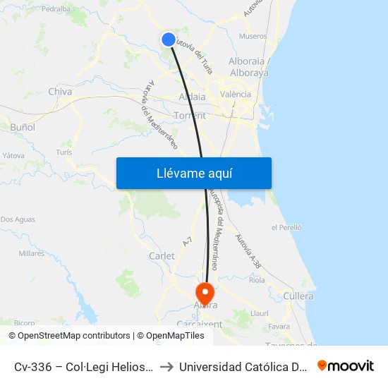 Cv-336 – Col·Legi Helios [Eliana, L] to Universidad Católica De Valencia map