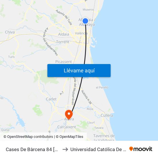 Cases De Bàrcena 84 [València] to Universidad Católica De Valencia map