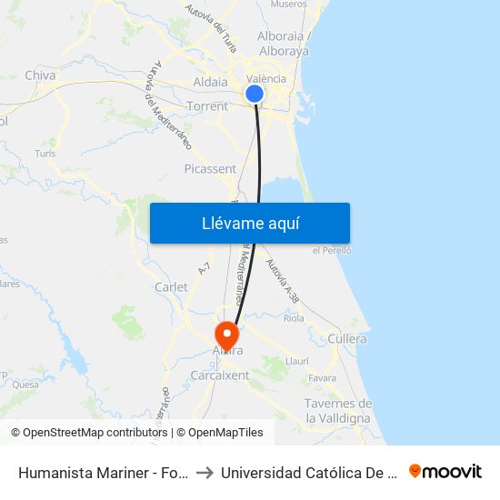 Humanista Mariner - Fontanars to Universidad Católica De Valencia map