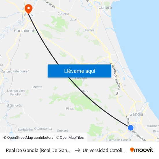 Real De Gandia [Real De Gandia, El] (A Demanda) to Universidad Católica De Valencia map