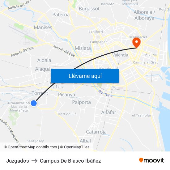 Juzgados to Campus De Blasco Ibáñez map