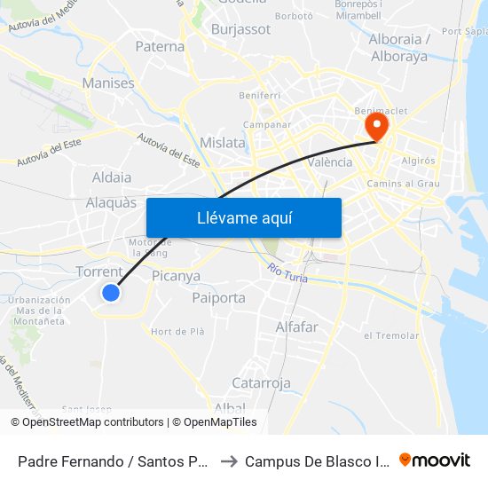 Padre Fernando / Santos Patronos to Campus De Blasco Ibáñez map