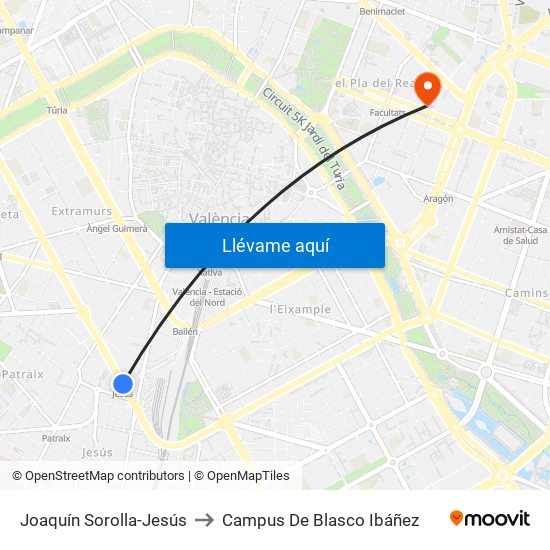 Joaquín Sorolla-Jesús to Campus De Blasco Ibáñez map