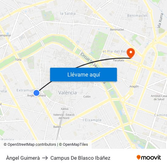 Àngel Guimerà to Campus De Blasco Ibáñez map