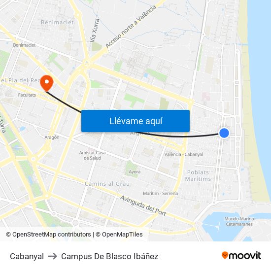 Cabanyal to Campus De Blasco Ibáñez map