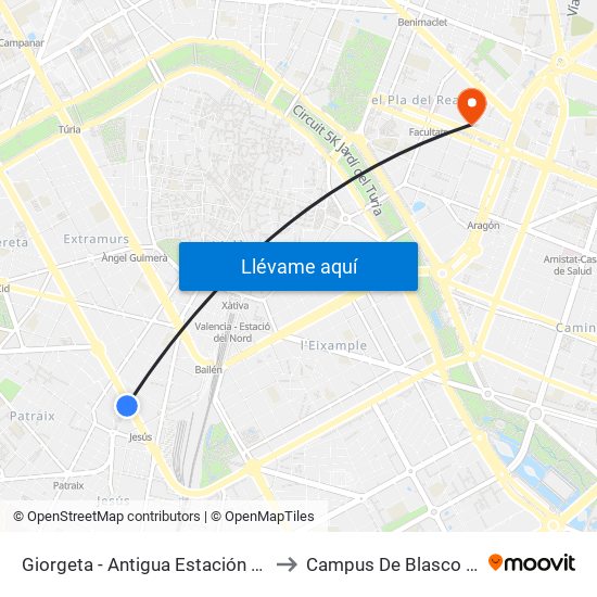 Giorgeta - Antigua Estación De Jesús to Campus De Blasco Ibáñez map