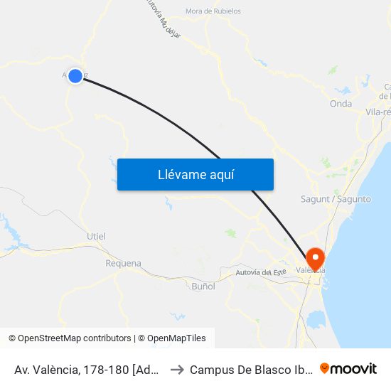 Av. València, 178-180 [Ademuz] to Campus De Blasco Ibáñez map