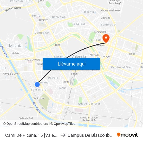 Camí De Picaña, 15 [València] to Campus De Blasco Ibáñez map
