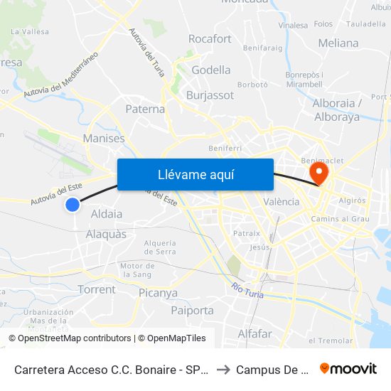 Carretera Acceso C.C. Bonaire - SP Berner Plastics Group [Aldaia] to Campus De Blasco Ibáñez map