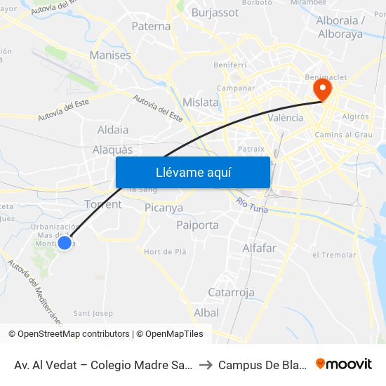 Av. Al Vedat – Colegio Madre Sacramento [Torrent] to Campus De Blasco Ibáñez map