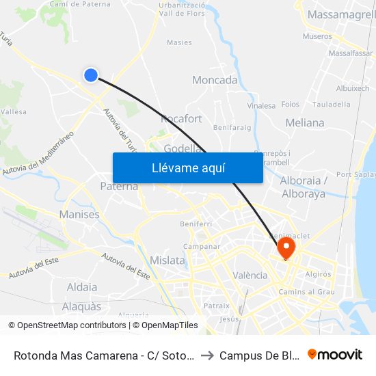 Rotonda Mas Camarena - C/ Soto De Camarena [Paterna] to Campus De Blasco Ibáñez map