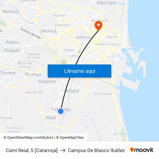 Camí Reial, 5 [Catarroja] to Campus De Blasco Ibáñez map