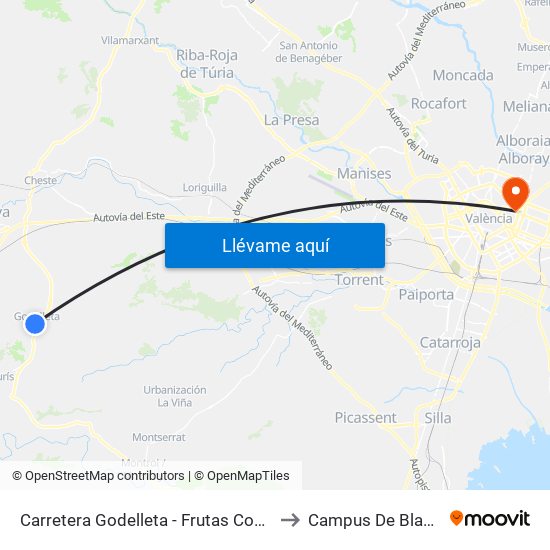 Carretera Godelleta  - Frutas Codeor II [Godelleta] to Campus De Blasco Ibáñez map