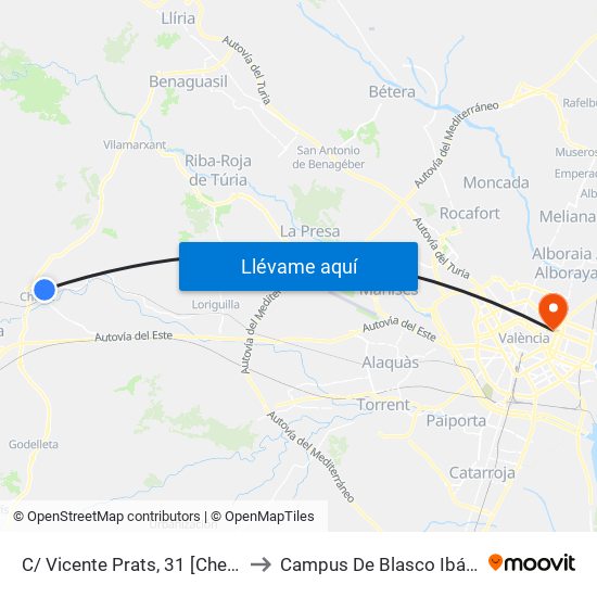 C/ Vicente Prats, 31 [Cheste] to Campus De Blasco Ibáñez map